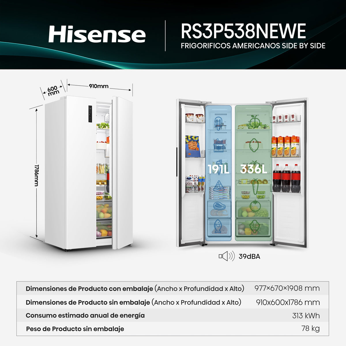 Hisense RS3P538NEWE – imagen técnica del producto