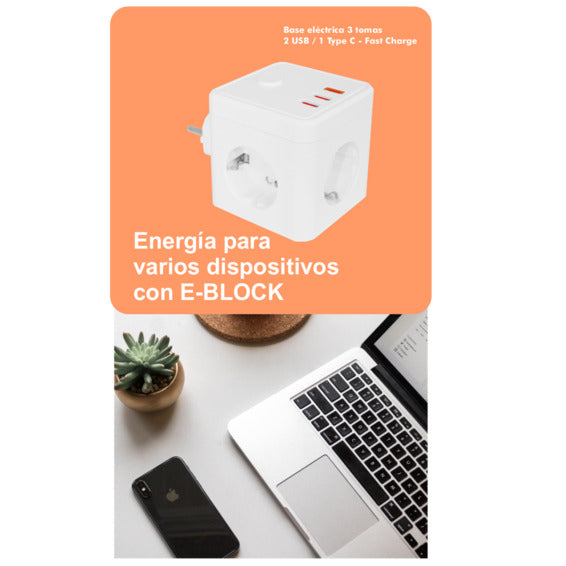 CUBO SILVERSANZ E-BLOCK 3 SCHUKO+2USB+1USBC