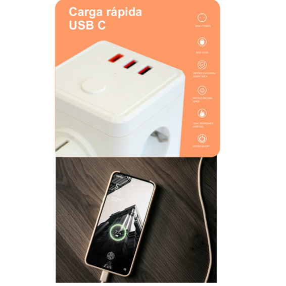 CUBO SILVERSANZ E-BLOCK 3 SCHUKO+2USB+1USBC