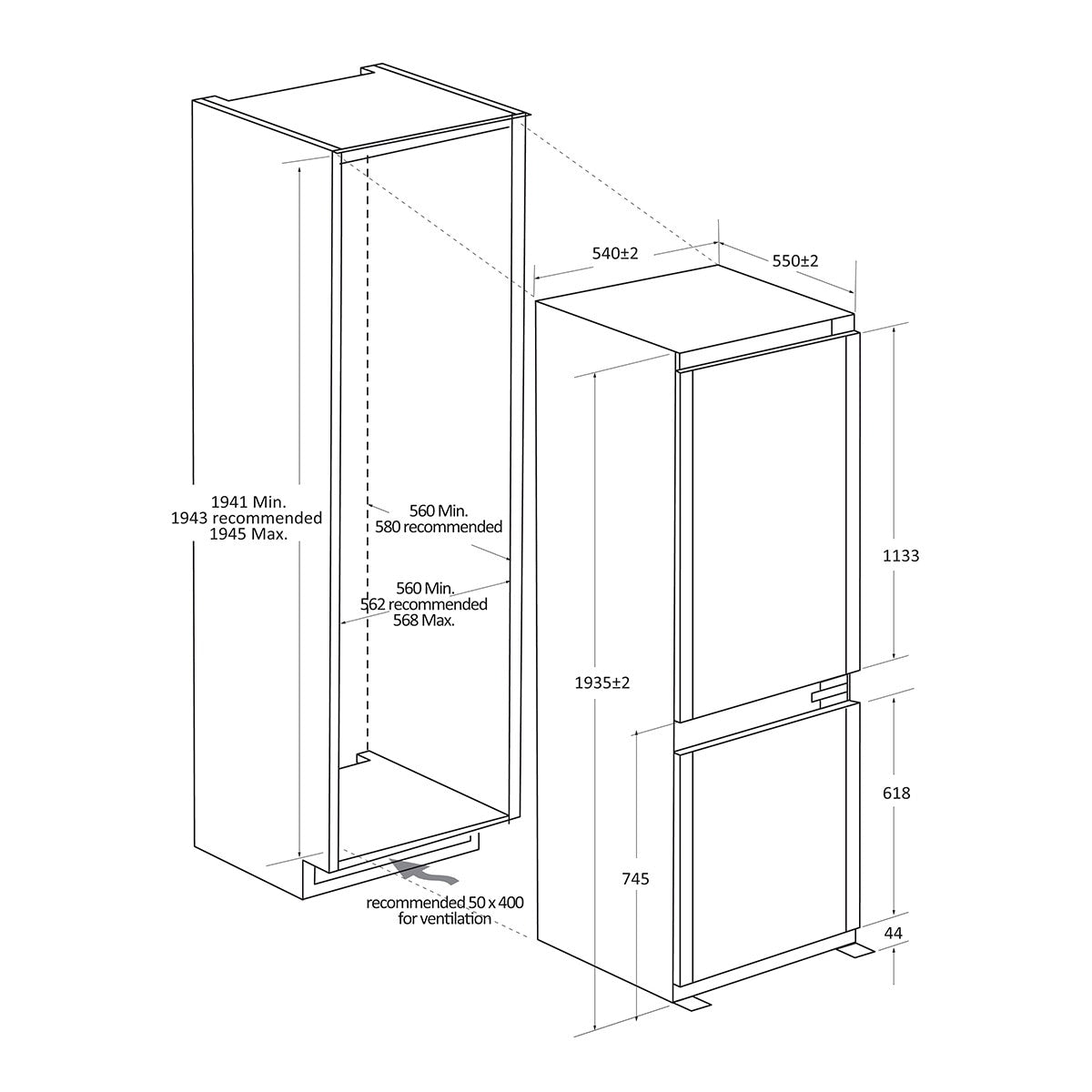 Vista adicional del frigorífico combi integrable Haier HBW7519C, imagen 3 de la galería