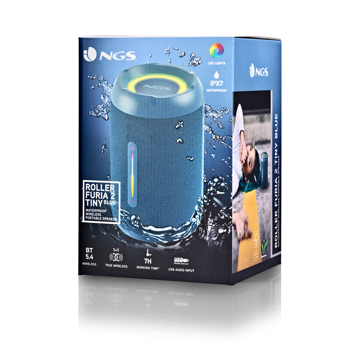 ALTAVOZ NGS ROLLERFURIA2 BLUE IPX7 20W BT USB