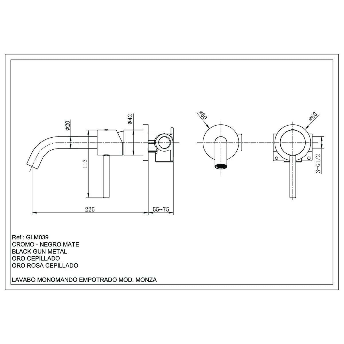 GRIFO IMEX MONOM. EMPOTRADO LAVABO MONZA GLM039