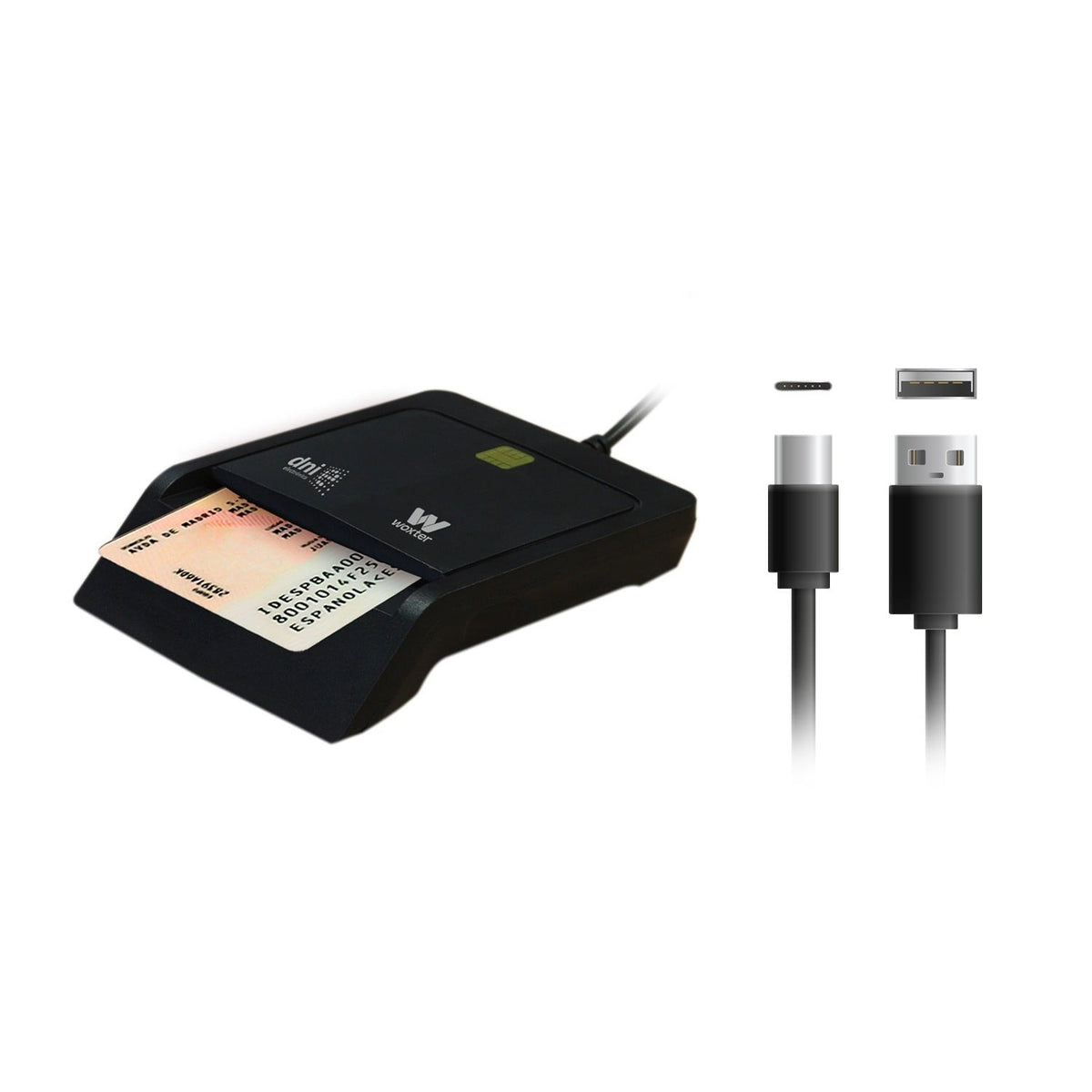 LECTOR DNI WOXTER USB-C+ADAP. NEGRO