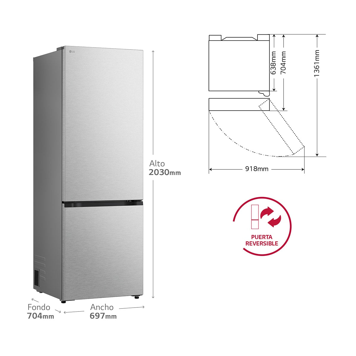 Frigorífico combi LG GBBW726CMB – vista frontal y acabado