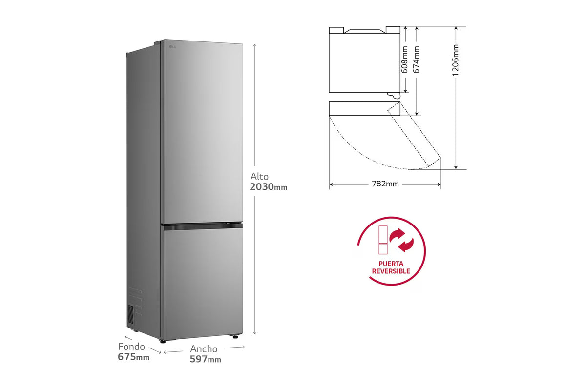 Frigorífico combi LG GBBSJ20DPY – vista frontal y acabado