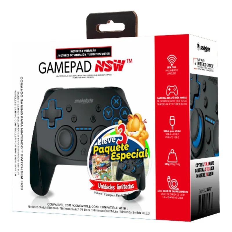 MANDO SWITCH SNAKEBYTE + 2 JUEGOS GARFIELD