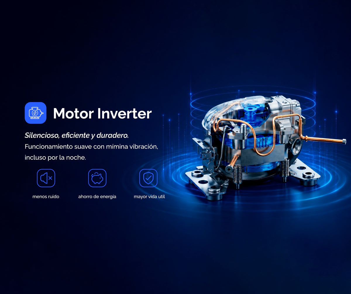 Infografía del motor inverter del frigorífico Artica COOLTECH200CNG cristal negro