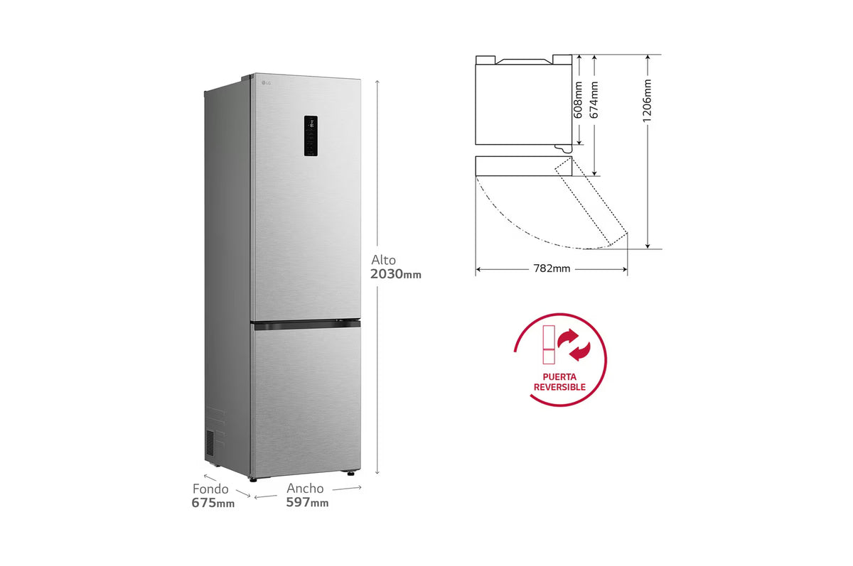 Frigorífico combi LG GBBS727BMB – vista frontal y acabado