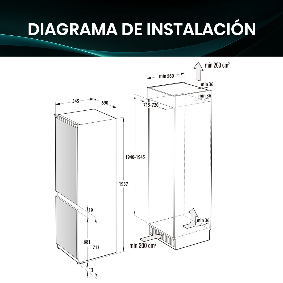 Vista adicional del frigorífico combi integrable Hisense RB3B370SAWD1, imagen 4 de la galería