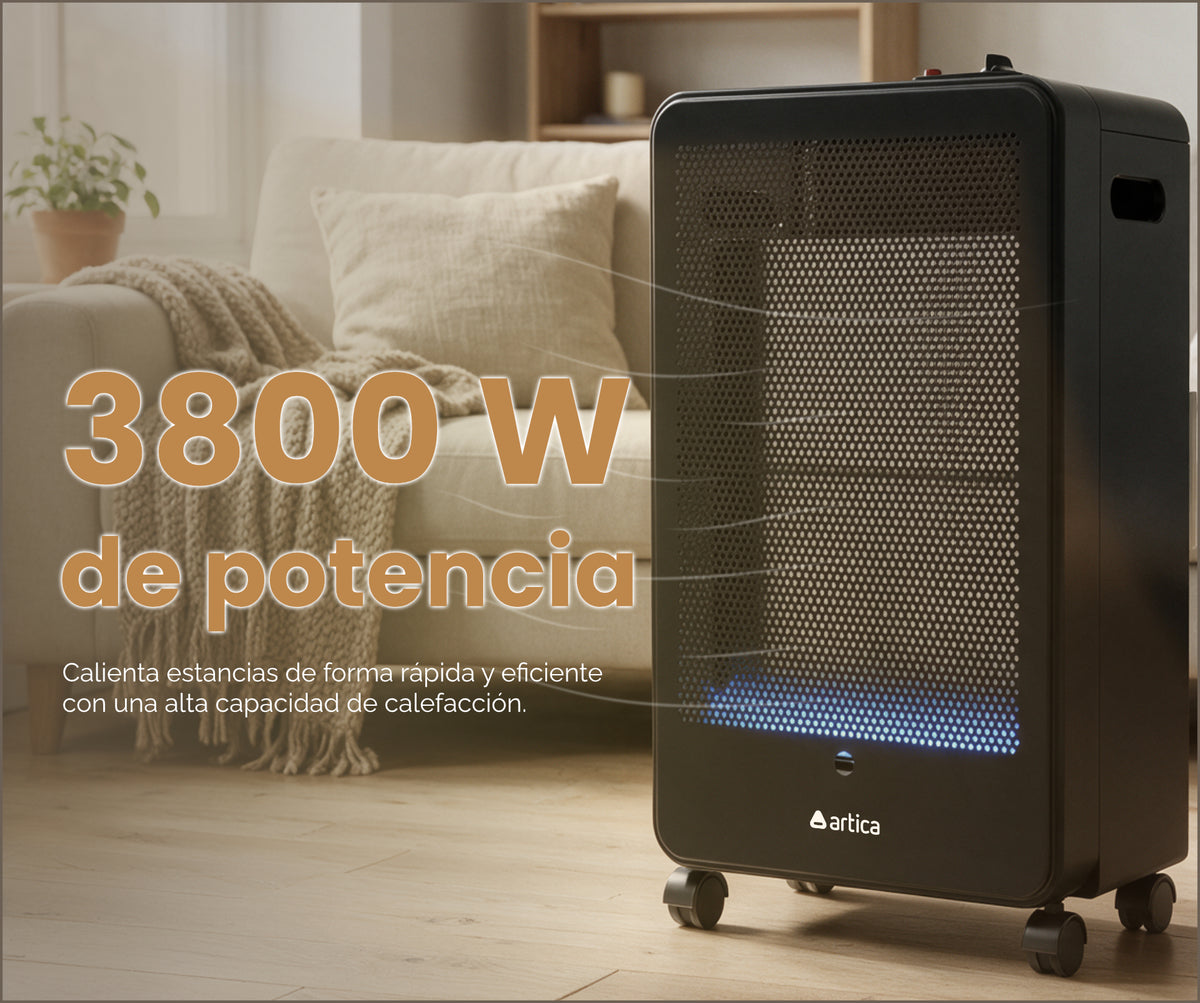 ESTUFA GAS ARTICA AEA3800N LLAMA AZUL 3800W NEGRO