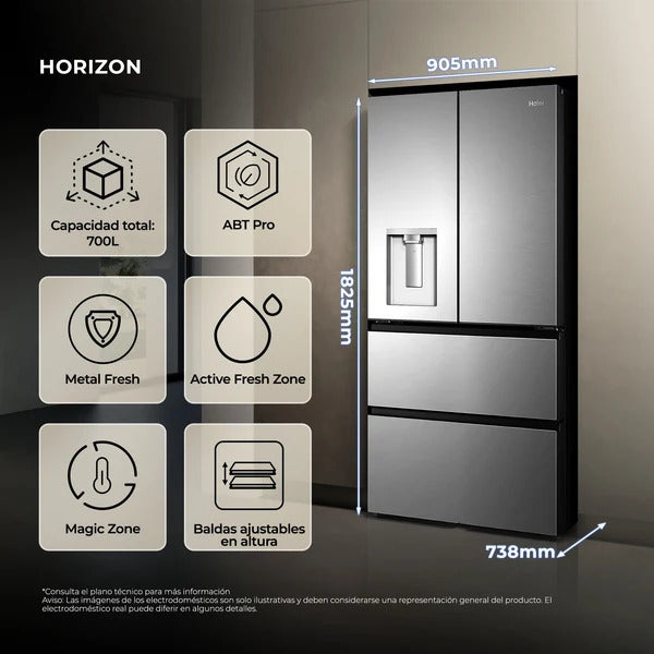 FRI. HAIER HFR59F18CWMM 183x91 4P NF DISP INOX HOR