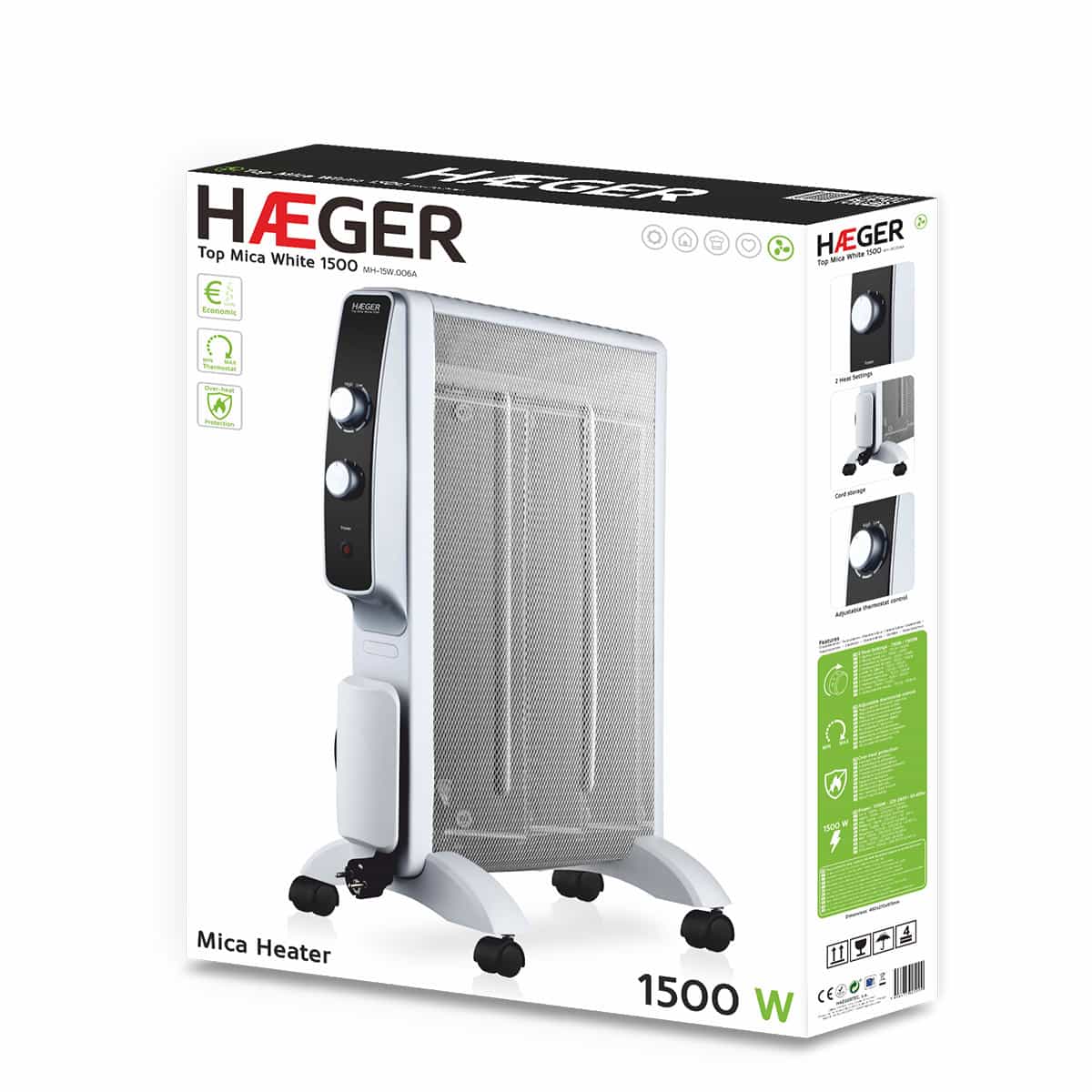 RADIADOR MICA HAEGER TOP MICA 1500W 2POT.RUEDAS WH