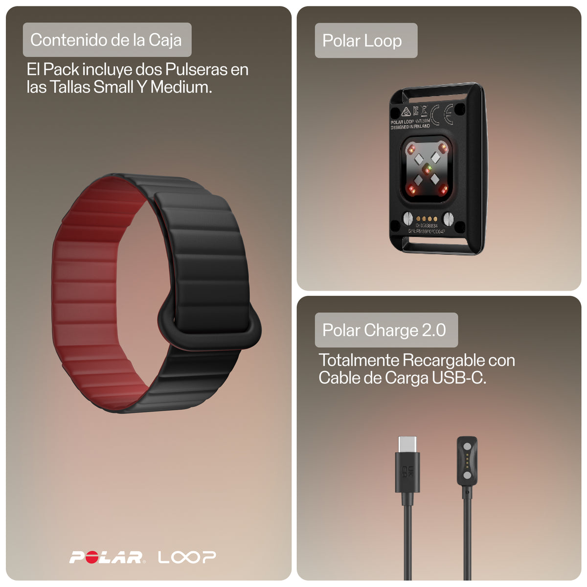 SMART BAND POLAR LOOP GEN2 BLK/CHE SIL S-M