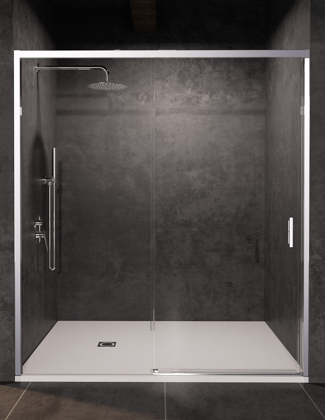 Mampara de ducha frontal Easy 1 fijo + 1 corredera Cromo SB_X