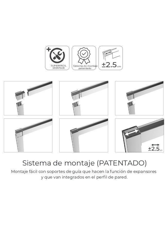 Mampara de ducha frontal Easy 1 fijo + 1 corredera Negro Mate SB_X