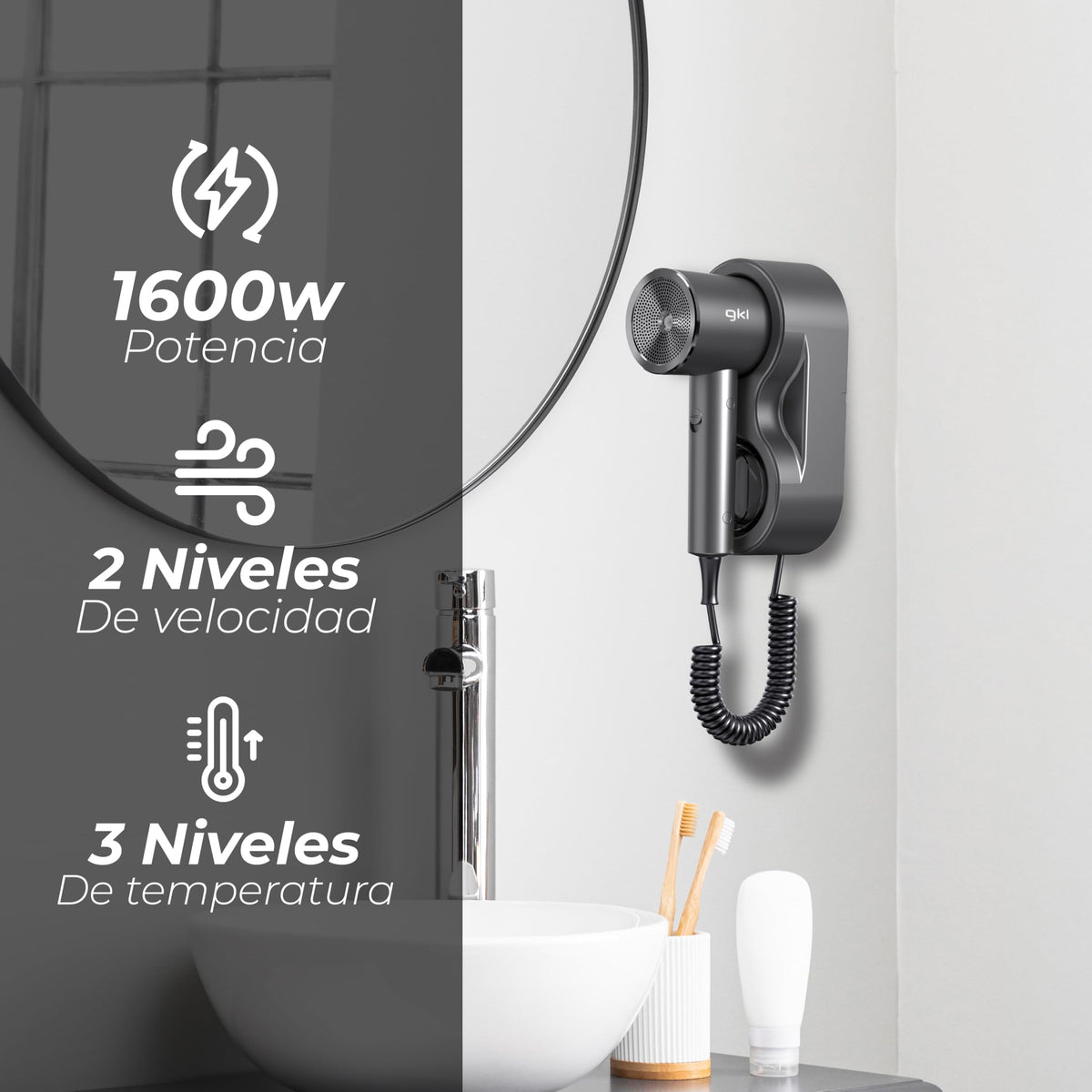 Secador de pelo para hoteles 1600 W Grunkel PEARLRESORT blanco