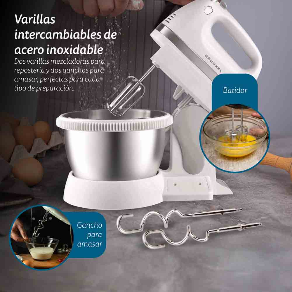 Amasadora con bol Grunkel AM-350TURBO5BOWL