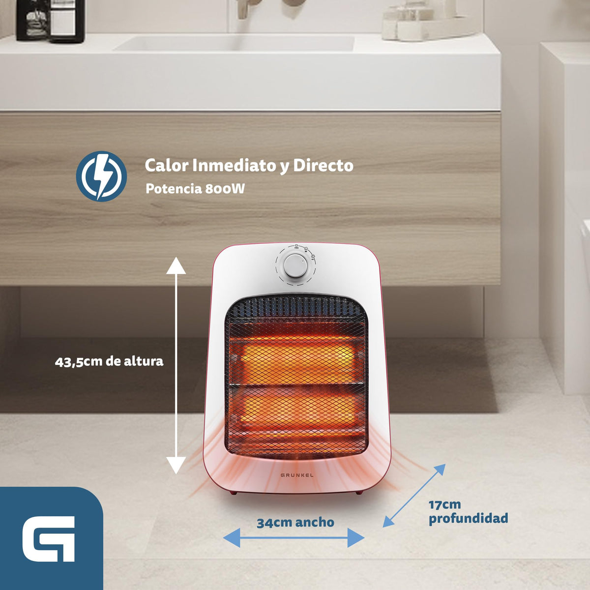 Estufa de cuarzo calefactor 800 W Grunkel CAL-3CUARTZ