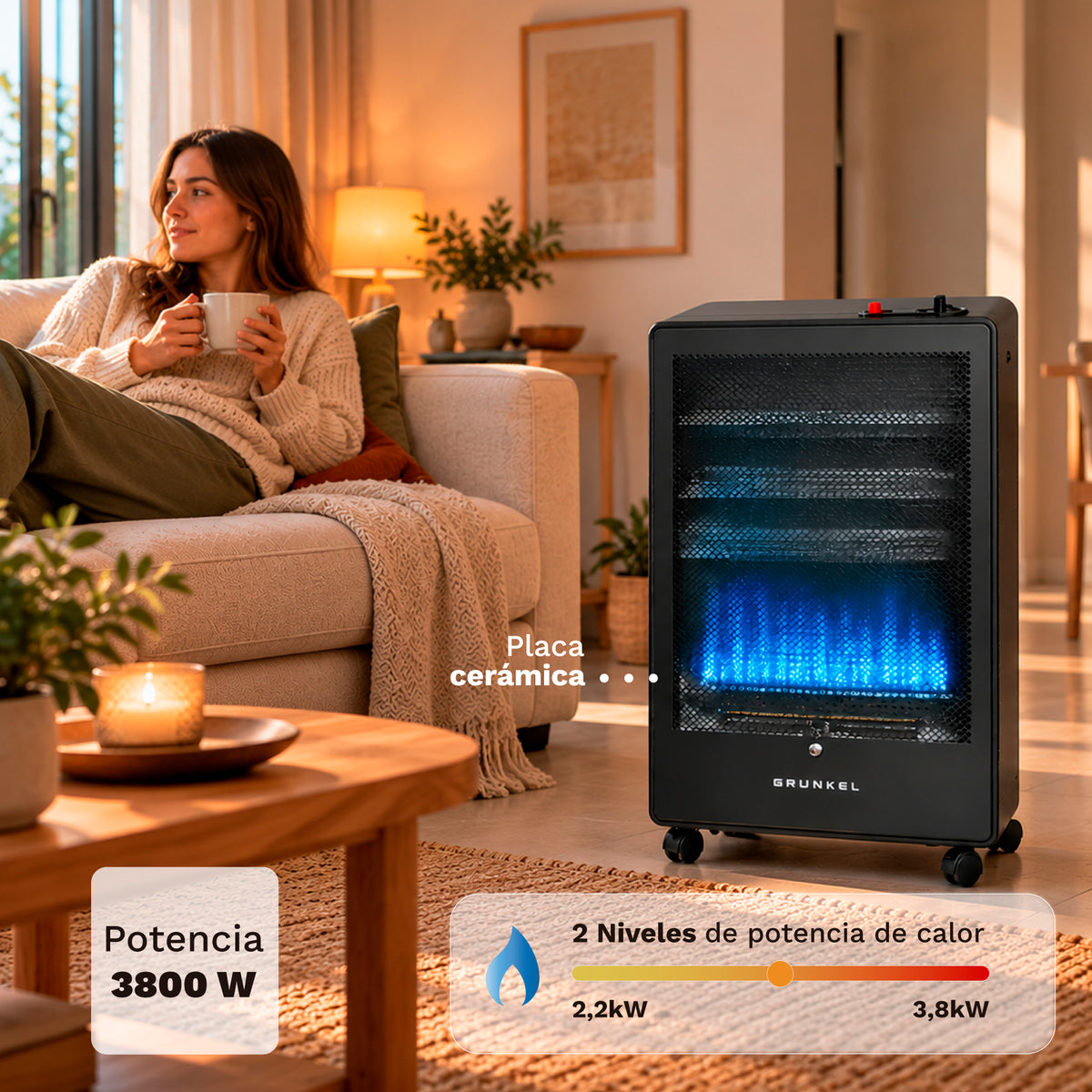 Estufa de gas butano llama azul 3800 W Grunkel CT-BLUEFLAME