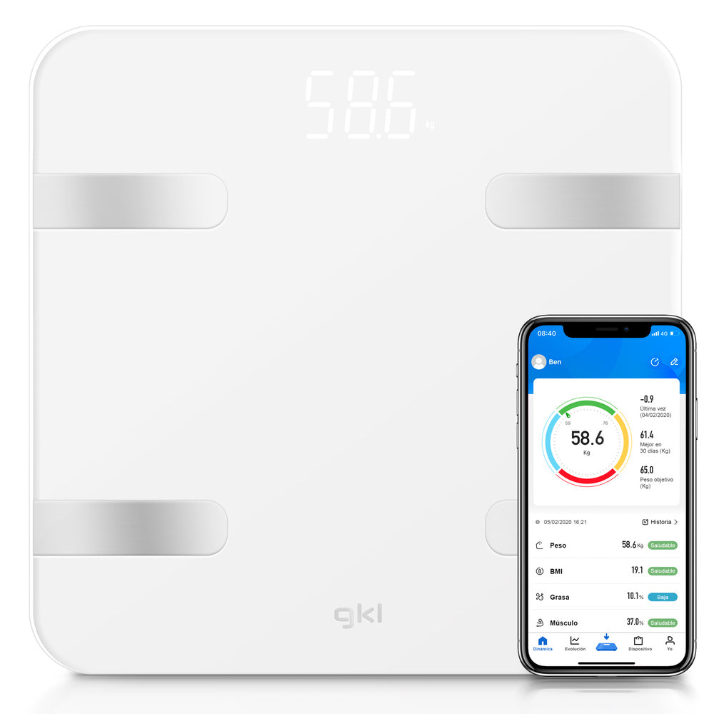 Báscula de baño inteligente con app Grunkel FITBLUE300WHITE blanca