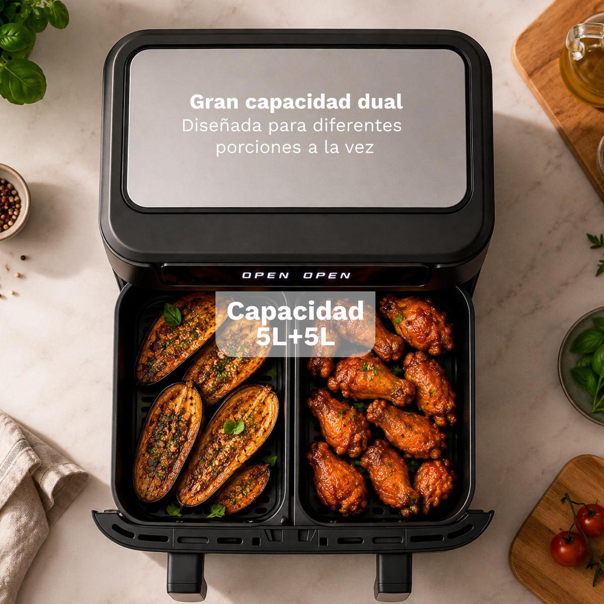 Freidora aire doble cesta 10 L Grunkel DUALFLEXIFRYER