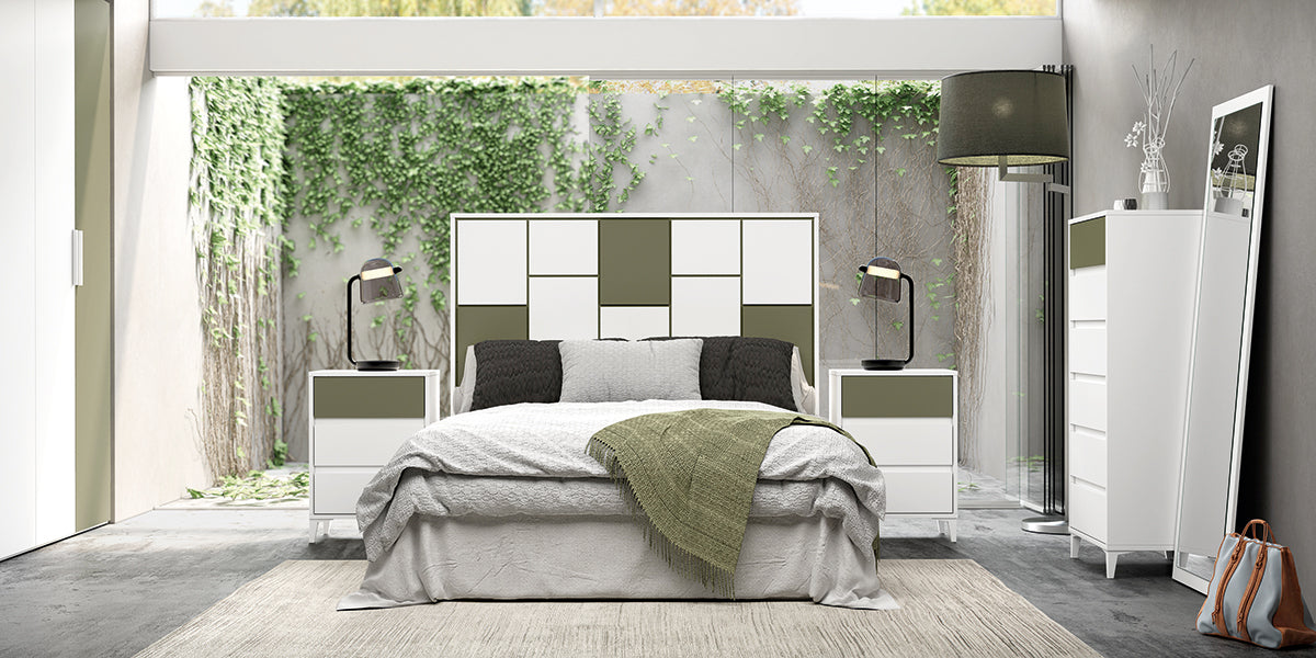 Cabezal LIDDO GHIO de Muebles Azor en Blanco/Oliva (composición 7)