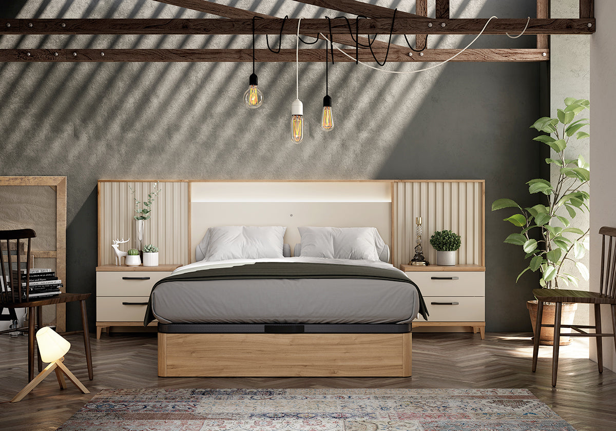 Cabezal JOTA con LED GHIO de Muebles Azor en Nogal/Perla (composición 16)