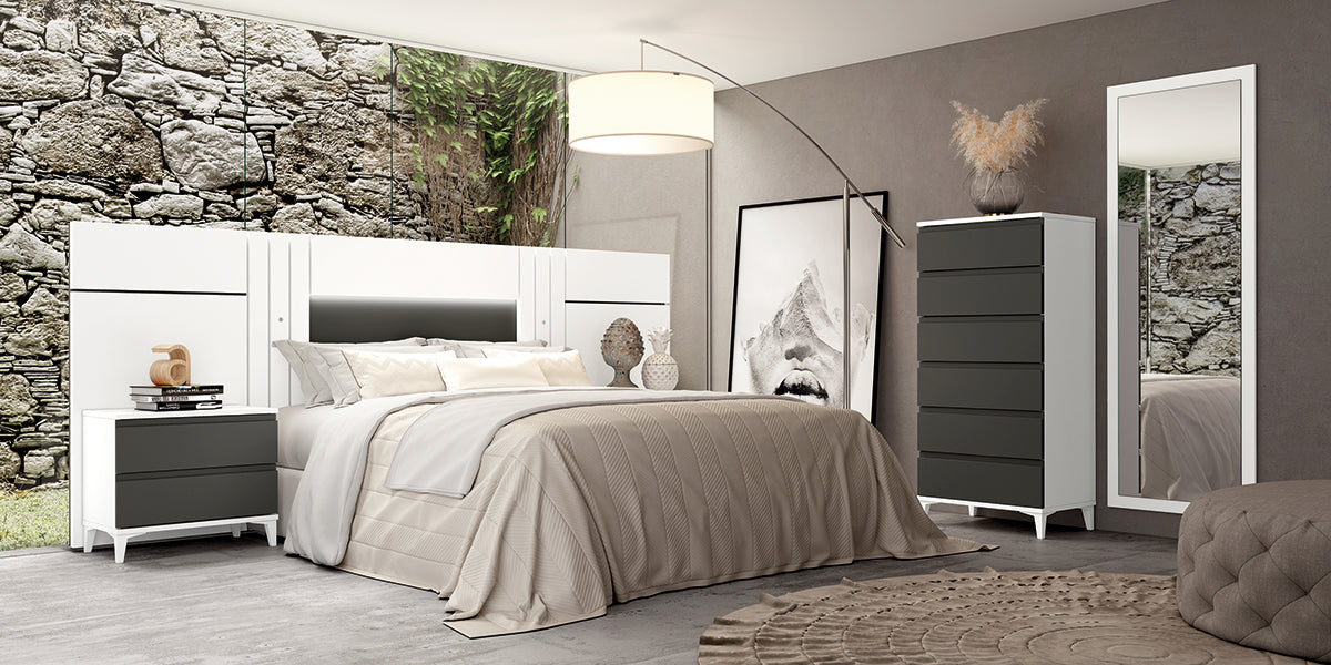 Cabezal ENA con LED GHIO de Muebles Azor en Blanco/Grafito (composición 22)