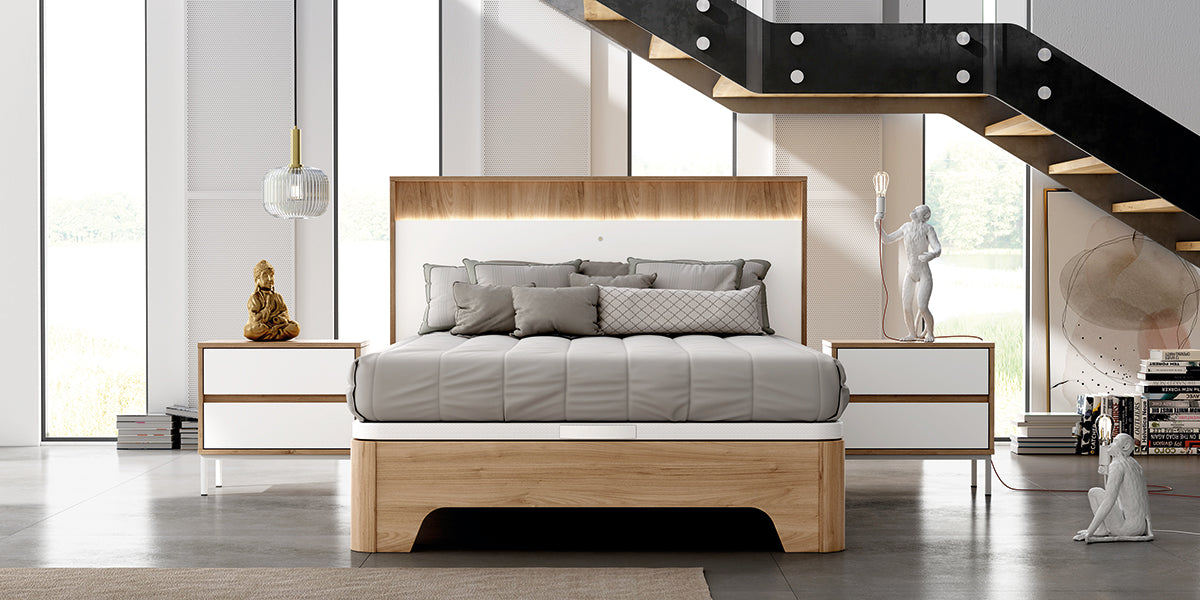 Cabezal JOTA con LED GHIO de Muebles Azor en Nogal/Blanco (composición 37)