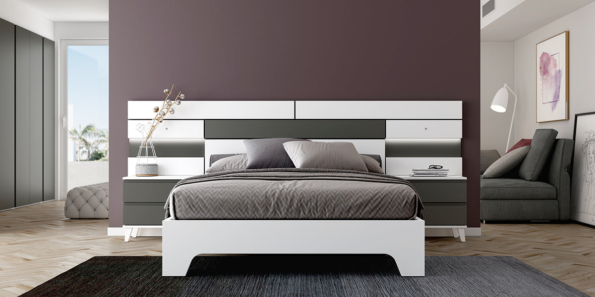 Cabezal HORIZON con LED GHIO de Muebles Azor en Blanco/Grafito (composición 48)