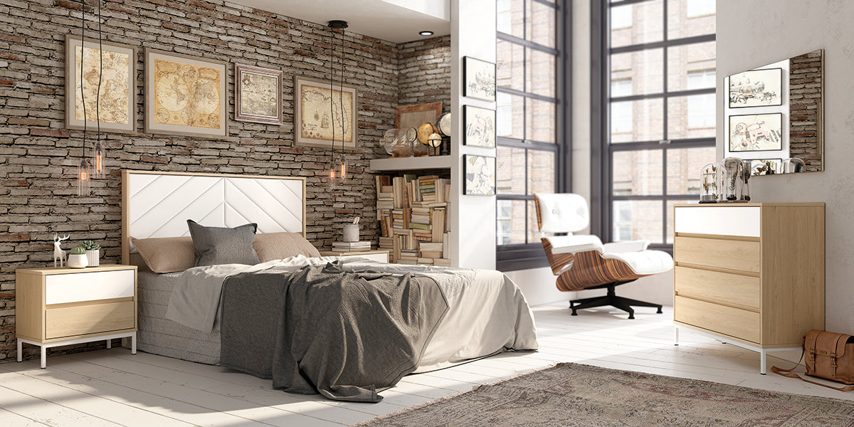 Cabezal HILL tapizado GHIO de Muebles Azor en Roble/Blanco/Tapizado White (composición 59)