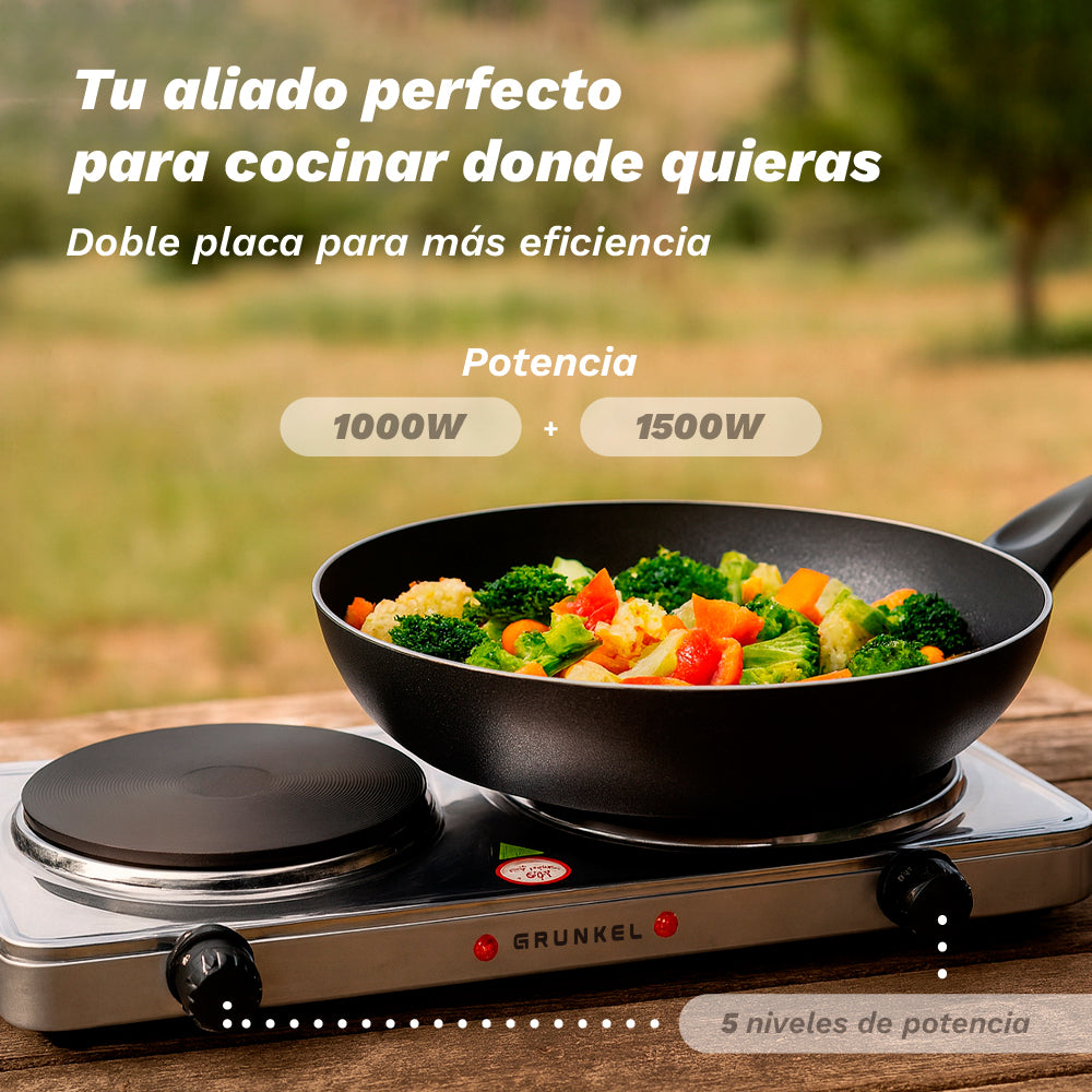 Hornillo eléctrico doble inoxidable Grunkel EHP-218INOX