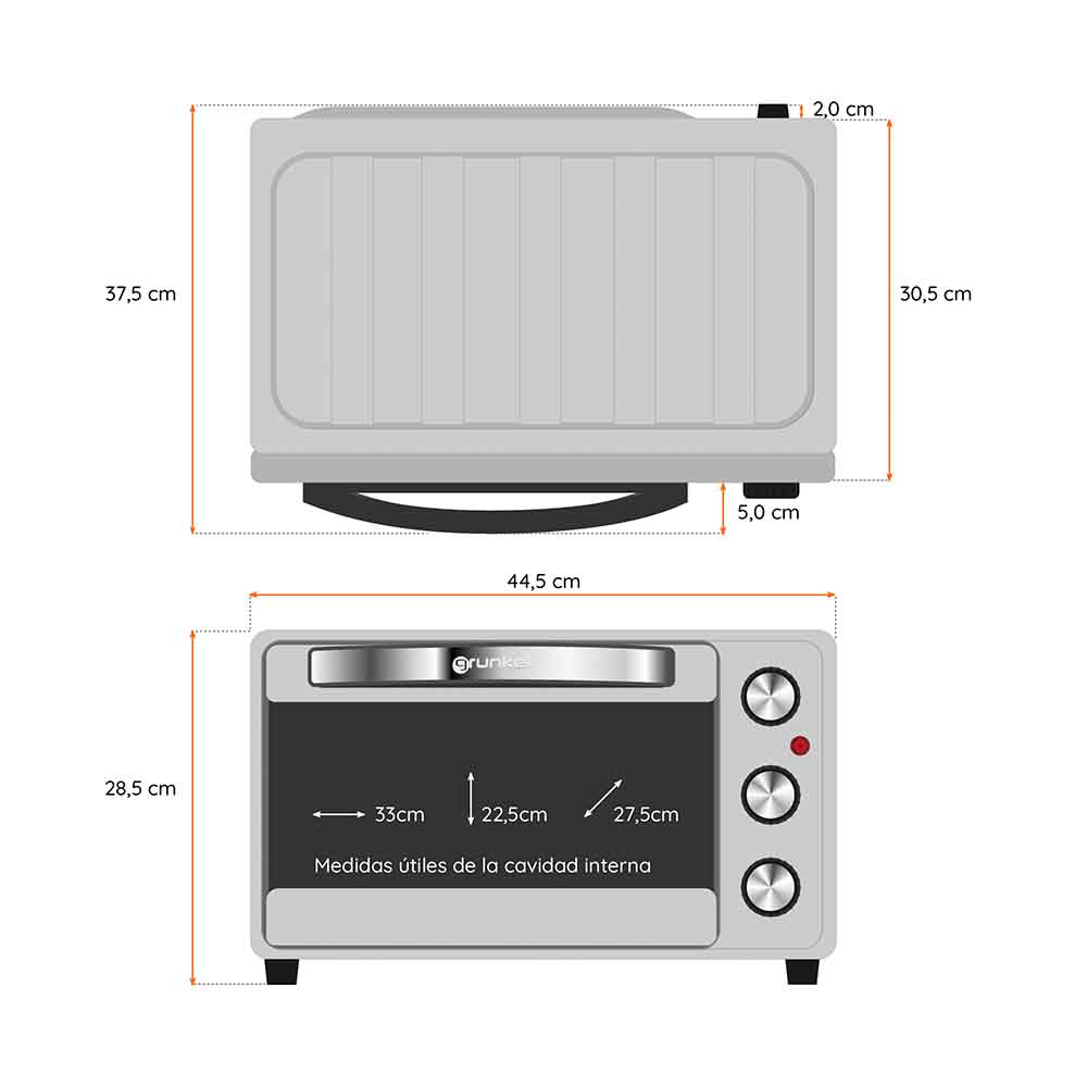 Horno eléctrico de sobremesa de 23 L Grunkel HR-23SILVER