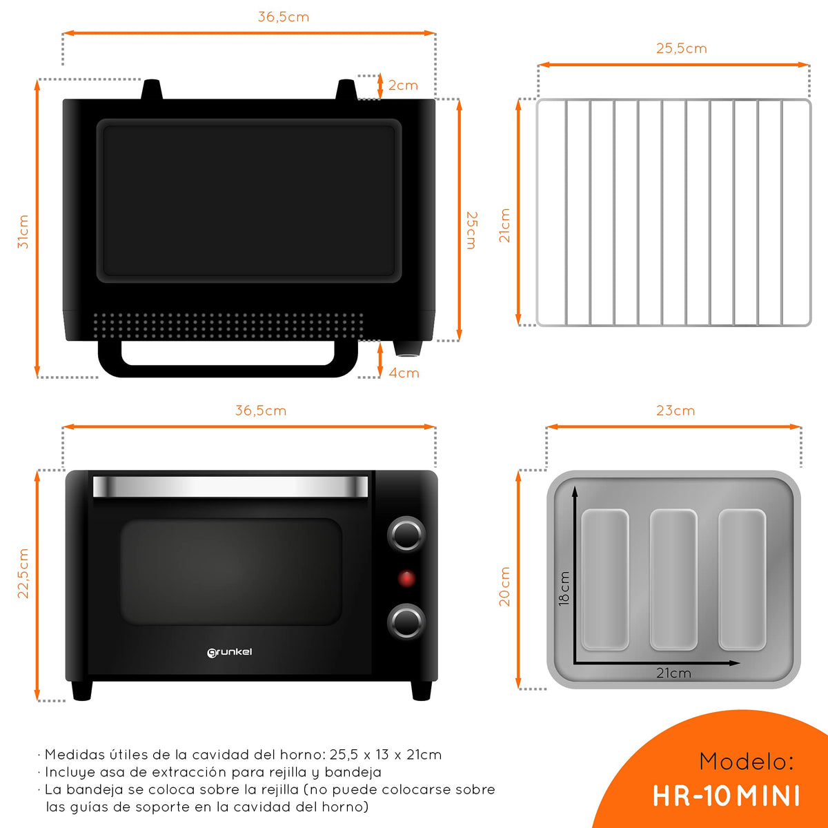 Horno de sobremesa mini de 10 L Grunkel HR-10MINI