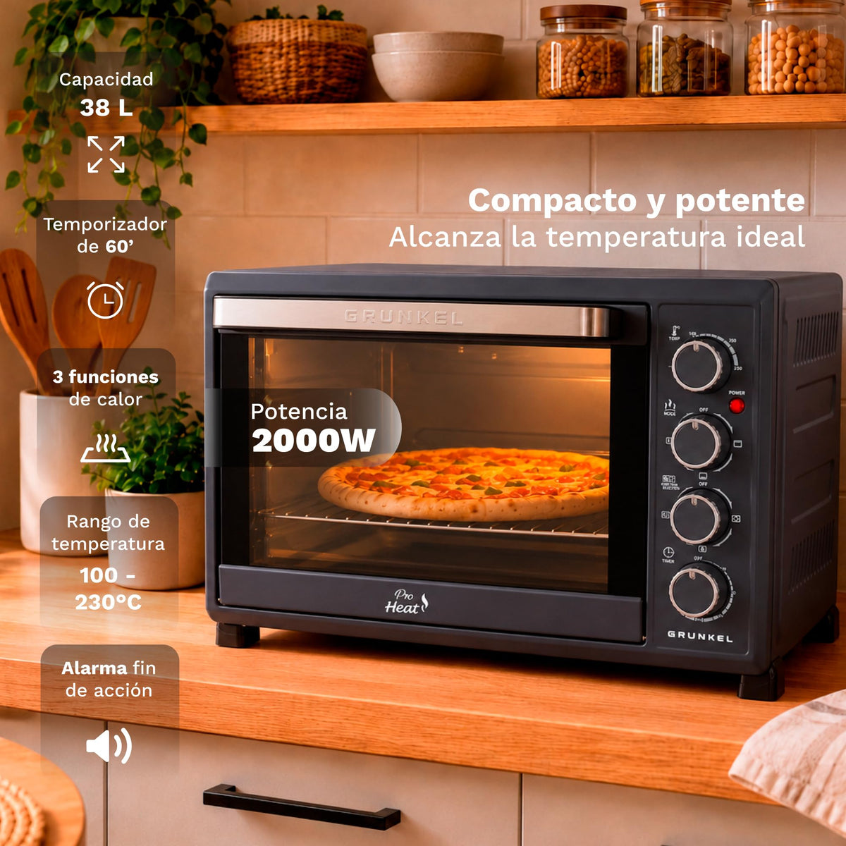 Horno eléctrico de sobremesa de 38 L Grunkel HR-38PRO