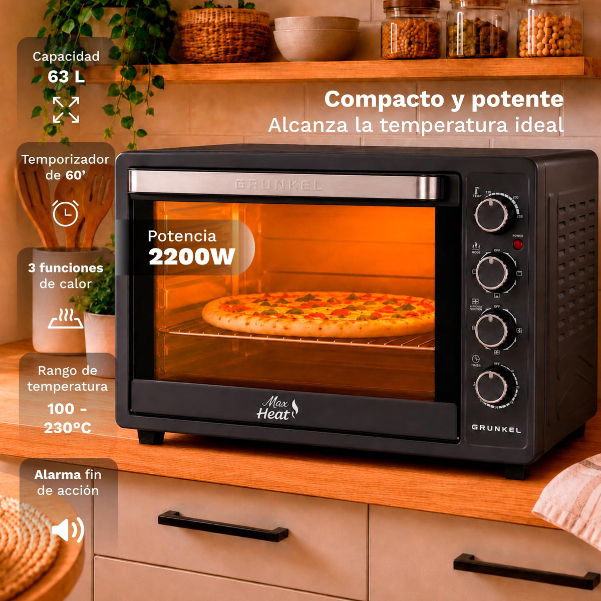Horno eléctrico de sobremesa de 63 L Grunkel HR-63MAX