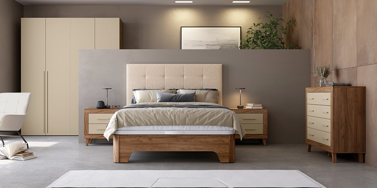 Cabezal ATRIUM JORDAN evo de Muebles Azor en Java/Perla/Textil Tierra (composición 10)