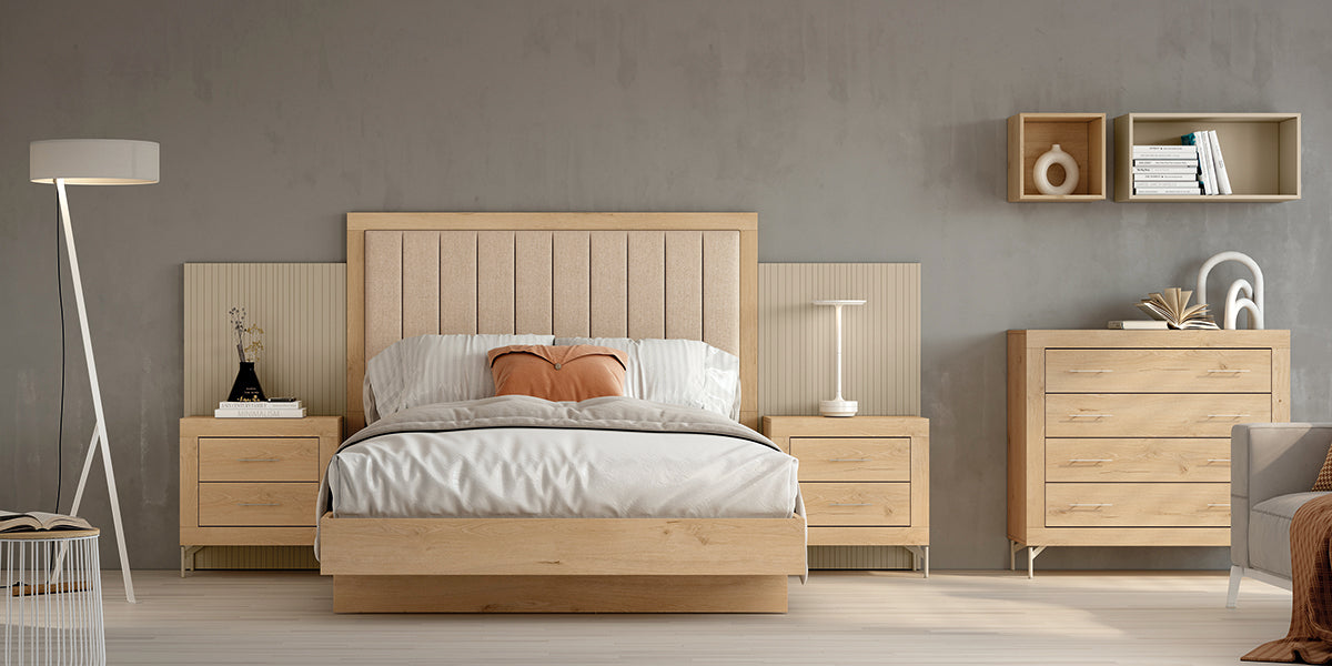 Cabezal LINUS JORDAN evo de Muebles Azor en Roble/Lined Perla/Perla/Textil Tierra (composición 31)
