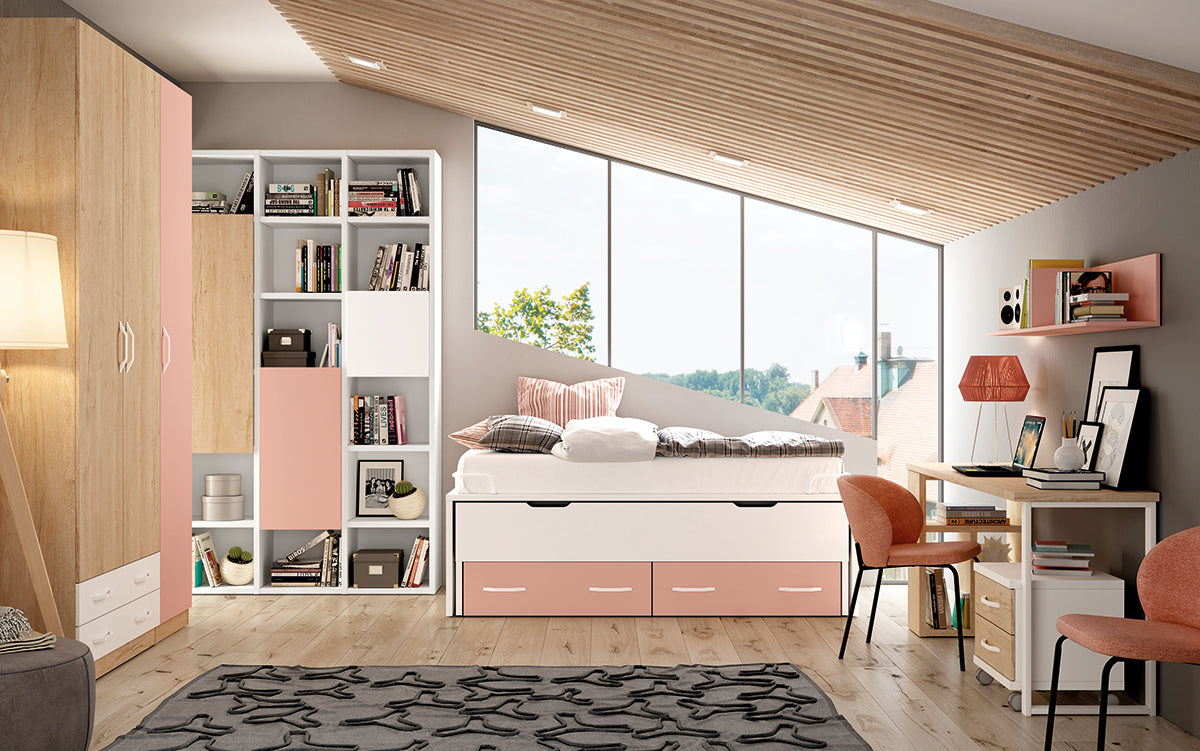 Dormitorio juvenil LIDER go L212 de Muebles Azor, ambiente de referencia para armario 3 puertas y 2 cajones (3 cuerpos) DERECHA alto 218,5 cm
