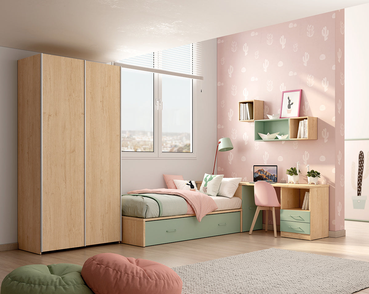 Bajo 2 cajones + hueco de Muebles Azor, colección juvenil LIDER go, en el dormitorio L223
