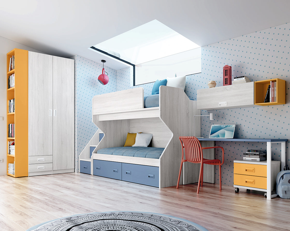 Estantería sin trasera alto 218,5 cm de Muebles Azor, colección juvenil LIDER go, en el dormitorio L263