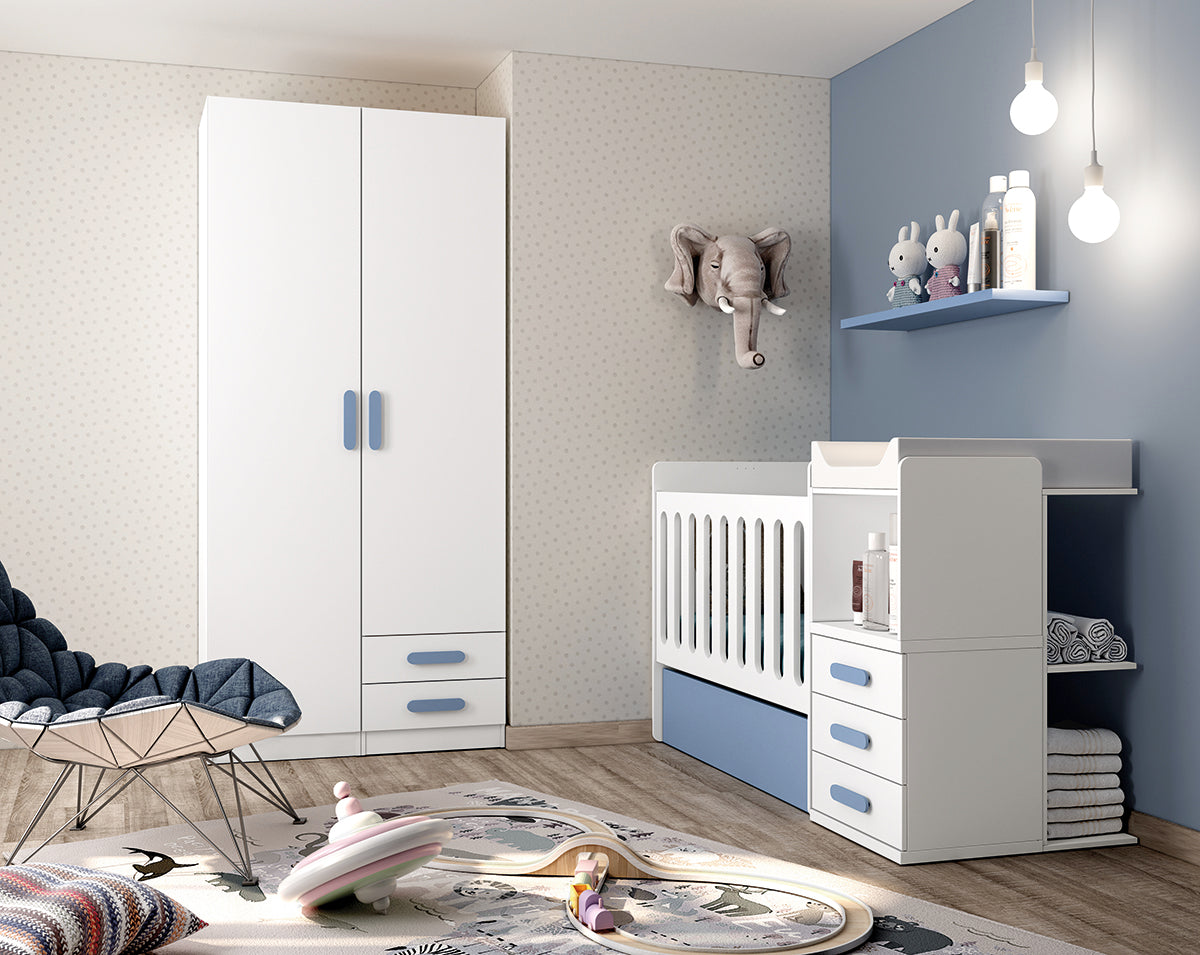 Armario (2 cuerpos) 1 puerta larga + 1 puerta corta y 2 cajones DERECHA alto 238,5 cm de Muebles Azor, colección juvenil LIDER go, en el dormitorio L268