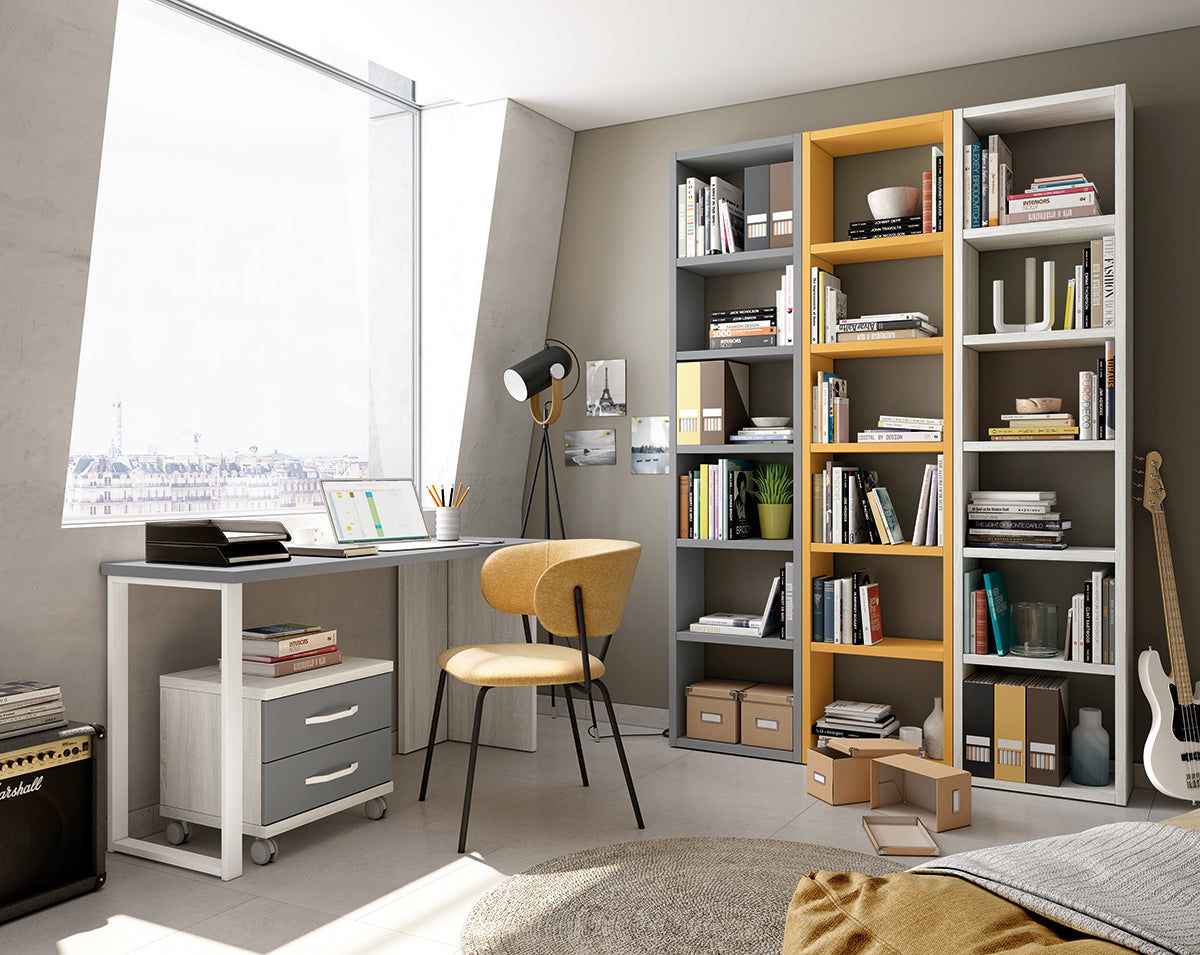 Estantería sin trasera alto 238,5 cm de Muebles Azor, colección juvenil LIDER go, en el dormitorio L277