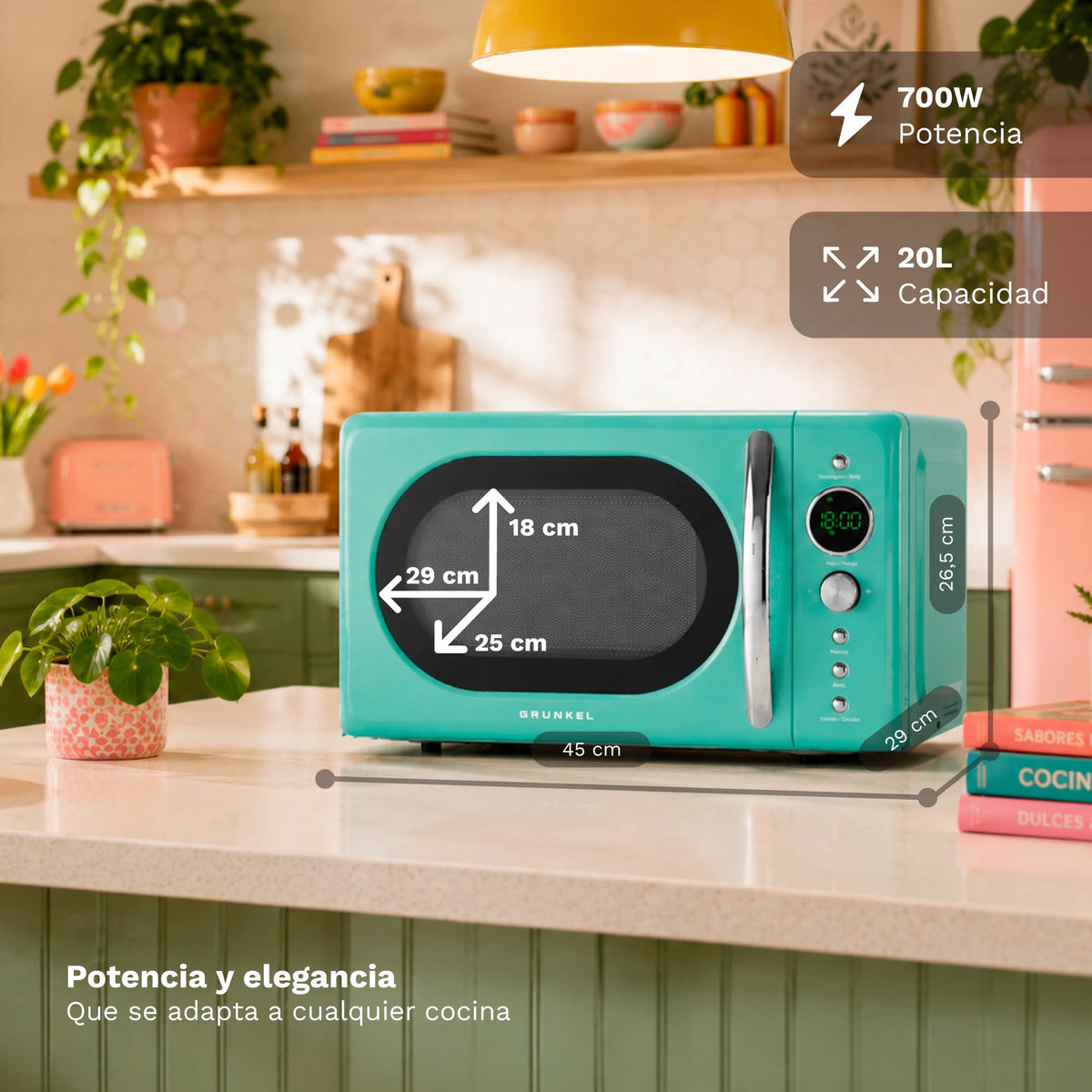 Microondas retro digital 20 L Grunkel MW-DGV