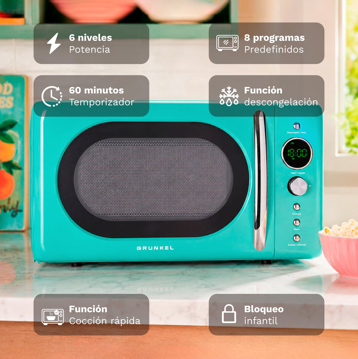 Microondas retro digital 20 L Grunkel MW-DGV
