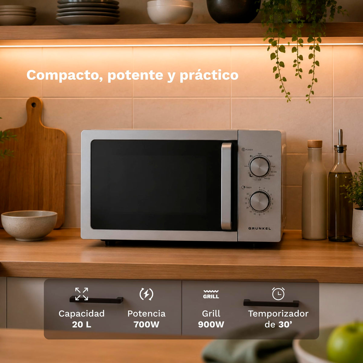 Microondas con grill 20 L Grunkel MWG-20INOX