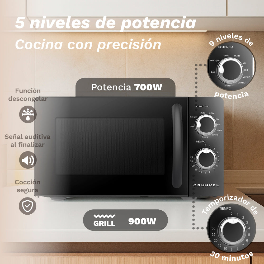 Microondas con grill 20 L Grunkel MWG-20NG