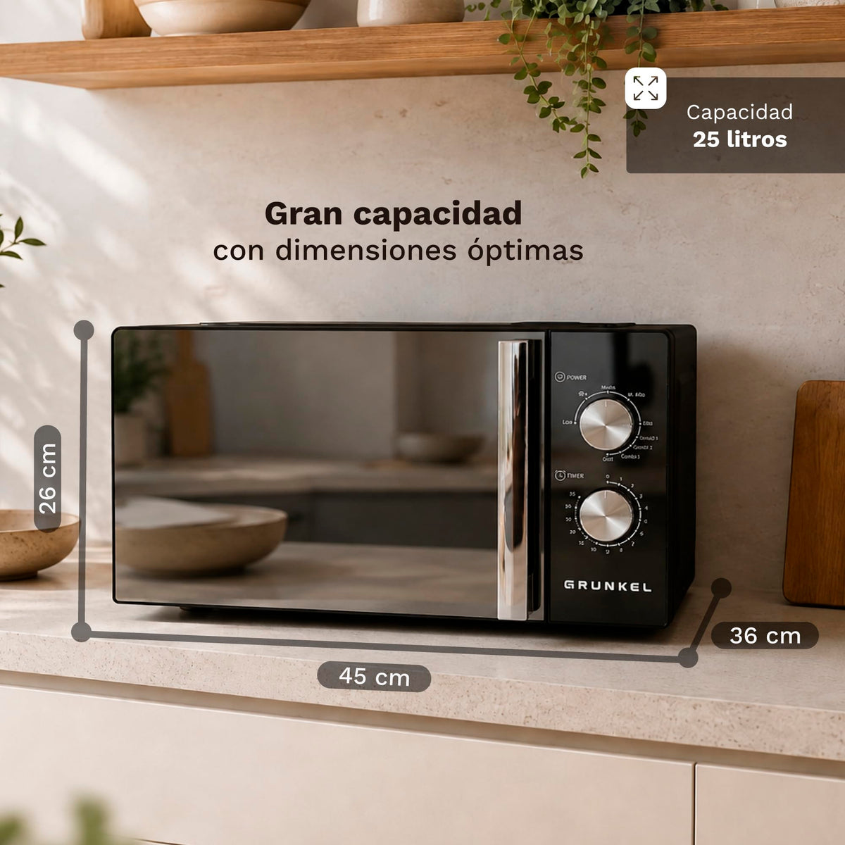 Microondas con grill 20 L Grunkel MWG-20ESPEJO