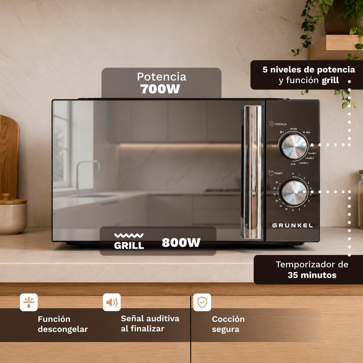 Microondas con grill 20 L Grunkel MWG-20ESPEJO