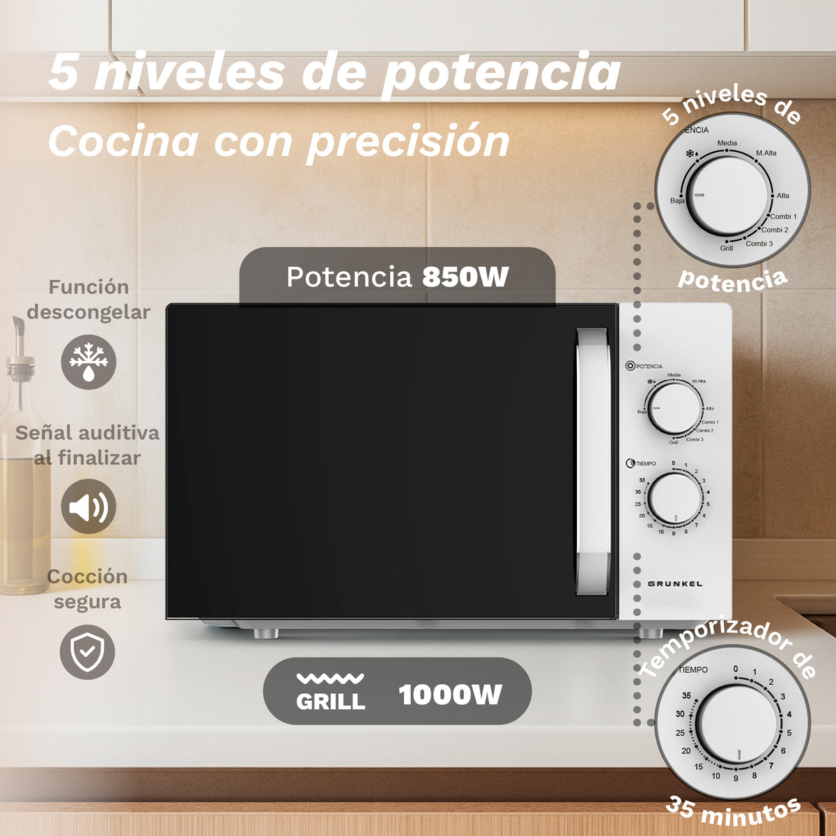 Microondas con grill 25 L Grunkel MWG-25GRILL